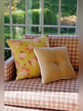 Anthropologie Maeve Cotton Printed Floral Pillow with Pale Pink Roses